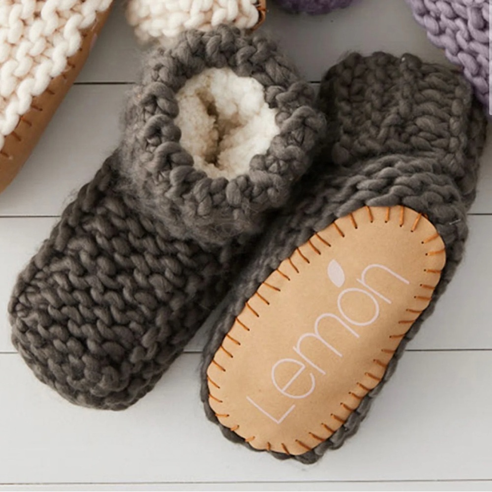 Lemon Cozy Gray Cuffed Bootie Slippers